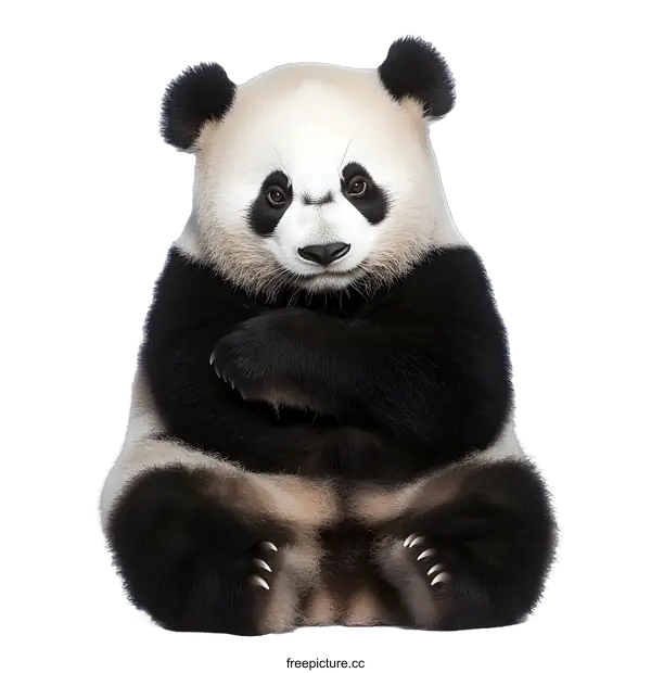 [Transparent Background PNG]Cute Panda Bear Sitting with Crossed Paws on a White Background