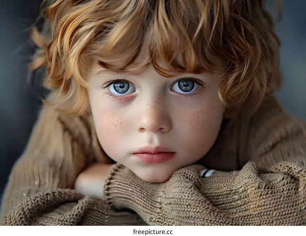 A close-up portrait of a redheaded boy