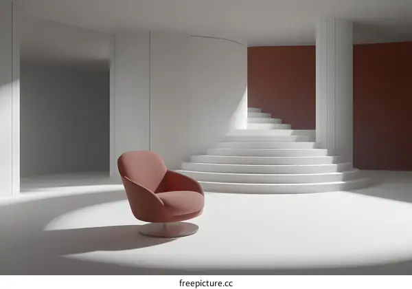 Modern Interior Design with Red Chair and White Staircase