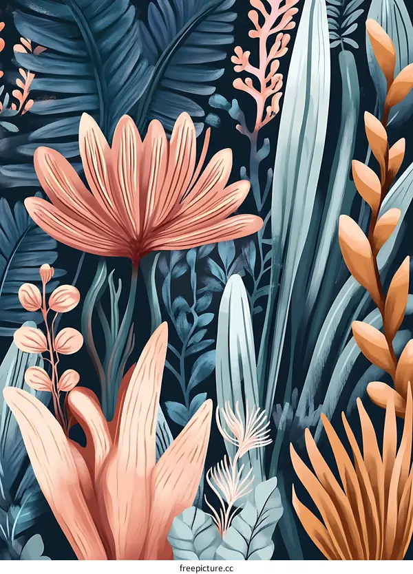 Abstract Floral Pattern with Blue and Pink Flowers