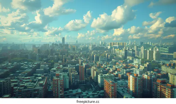 Elevated View of a Busy Urban Cityscape