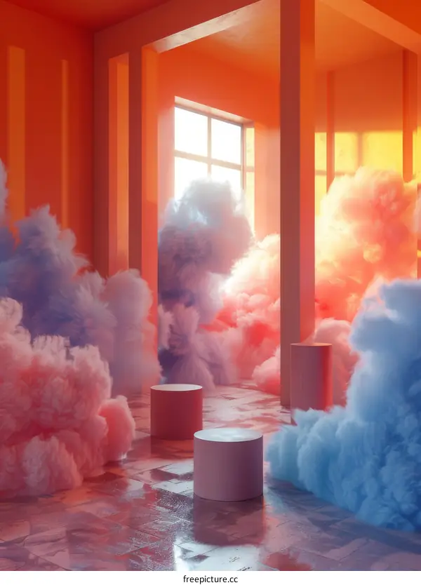 Dreamy Colorful Clouds Floating in a Room