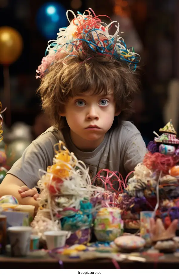 Lonely Boy at a Birthday Party Table