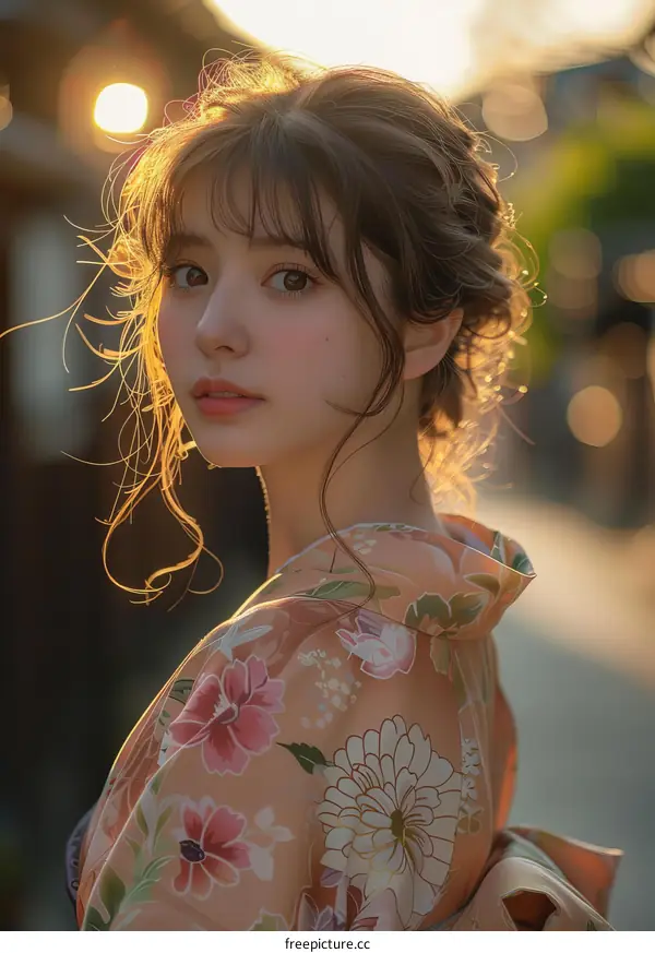 Beautiful Asian Woman in Traditional Japanese Kimono