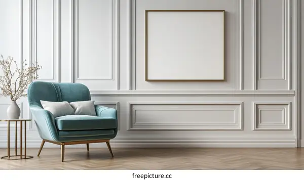 Elegant Interior Living Room with Teal Armchair and Artwork