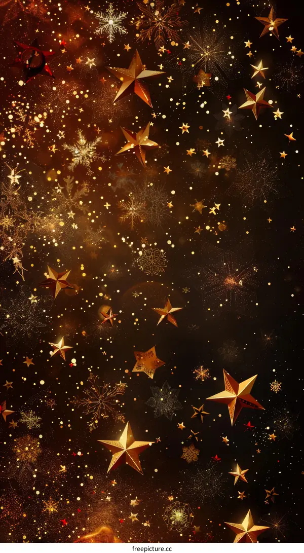 Christmas decoration background with golden snowflakes