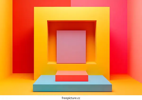 Colorful Abstract Geometric Shapes Room With Blue Yellow Orange and Pink Colors 3D Rendering