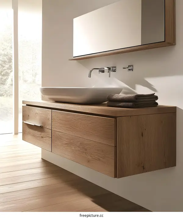 Modern Bathroom Vanity With Wooden Cabinet And Mirror