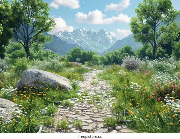 Summer Path Through Lush Mountain Landscape