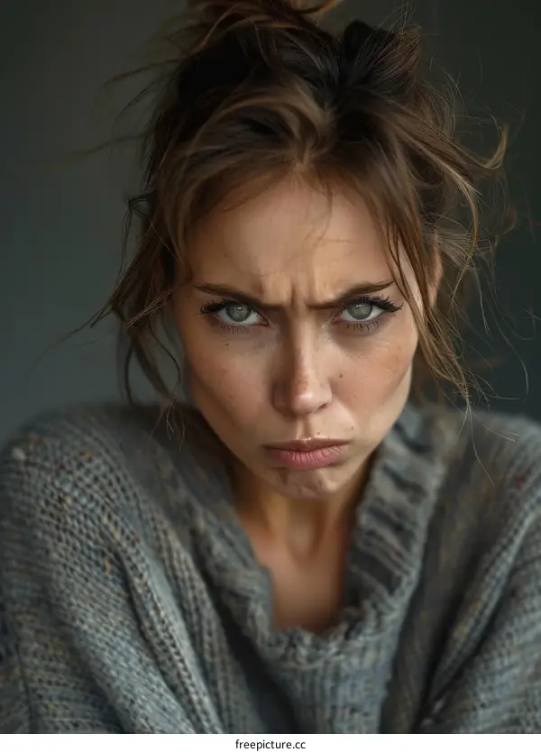 Portrait of a Woman with an Upset Expression