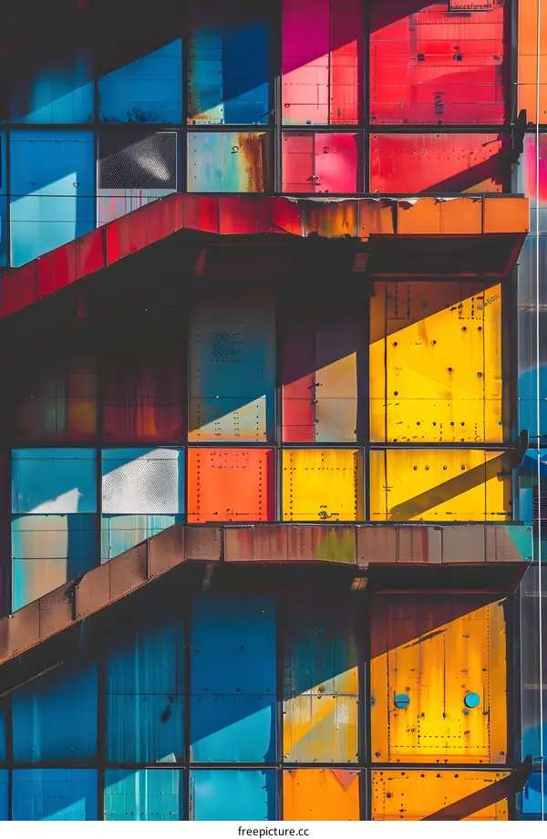 Abstract Colorful Geometric Building Facade