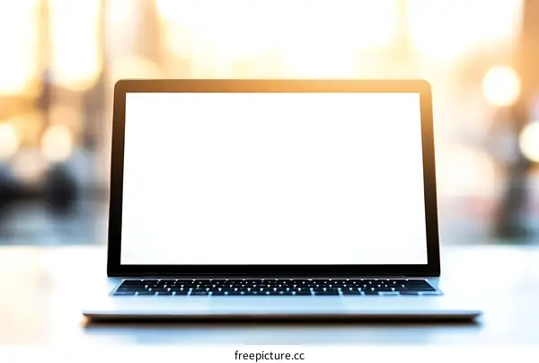 Laptop with Blank Screen on Table