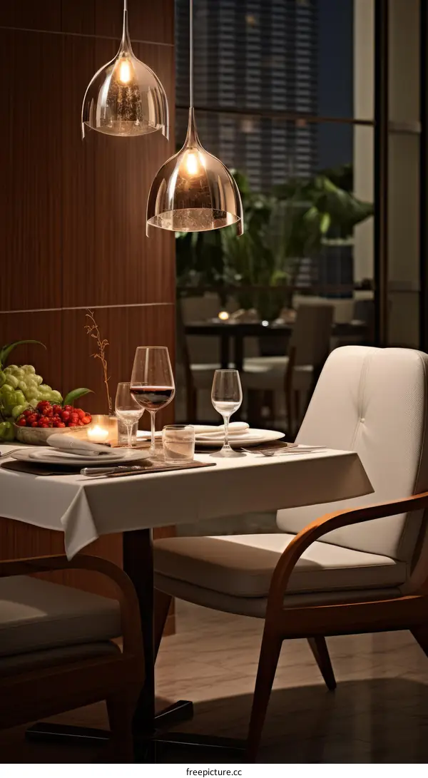 Fine dining restaurant with a view of the city