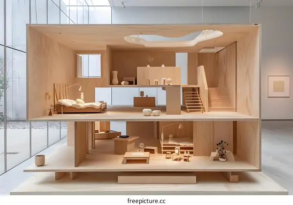 Modern Wooden Dollhouse Model Interior Design
