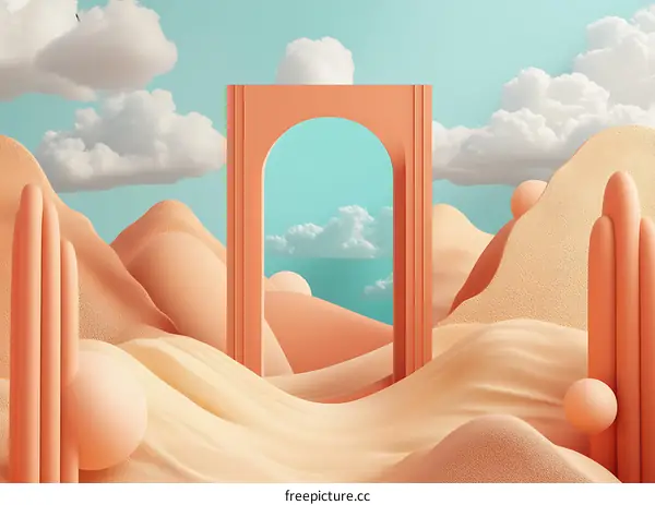Abstract Minimalist Landscape With Archway and  Sand Dunes