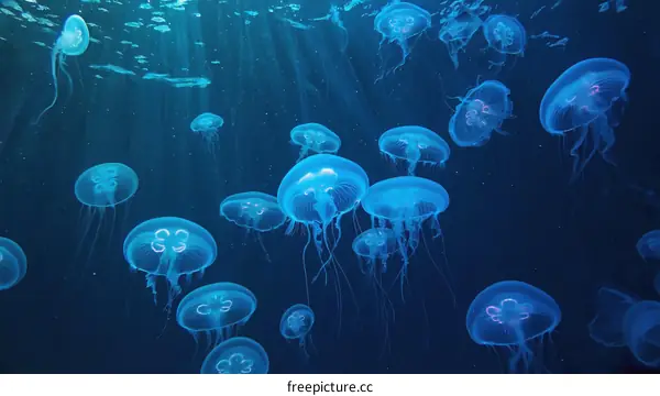 Jellyfish Swarm in Deep Ocean