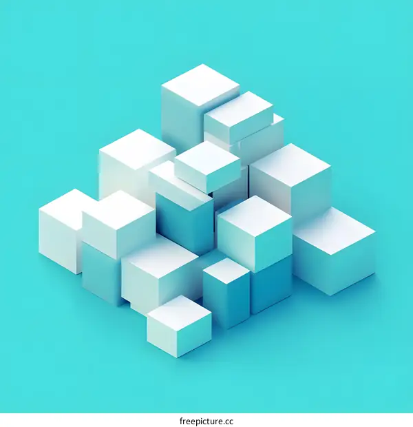 Abstract Minimalist 3D Geometric Shapes Blue and White Cubes Background
