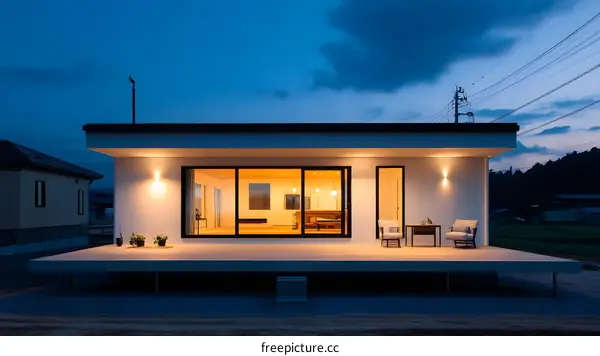 Modern Minimalist House with Deck and Night Sky