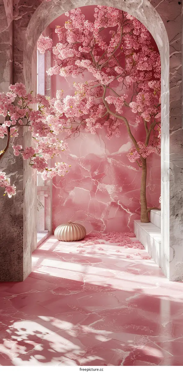Pink Cherry Blossom Interior Design Illustration