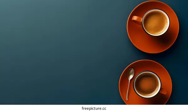 Two Cups of Coffee on Blue Background