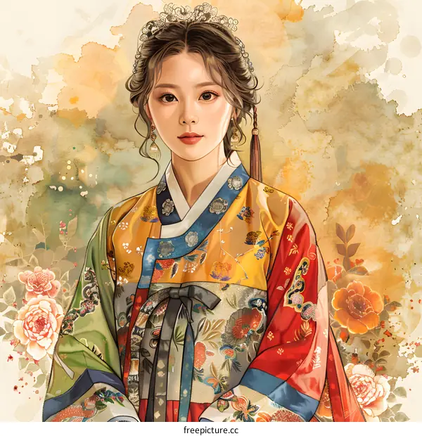 Portrait of a young woman in traditional Korean hanbok