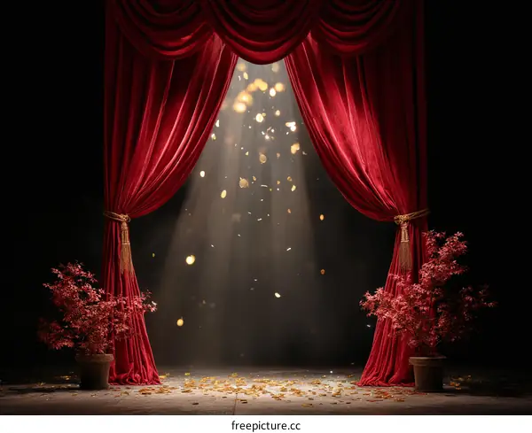 Mysterious Stage Curtain Scene with Sparkling Lights