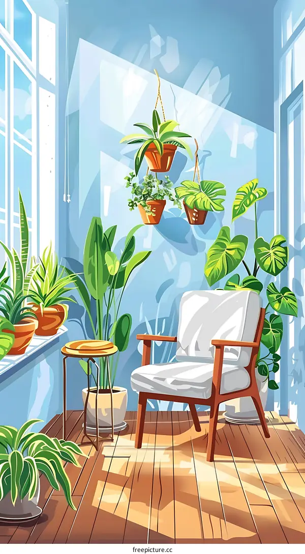 Cozy Living Room with Sunlit Balcony and Plants