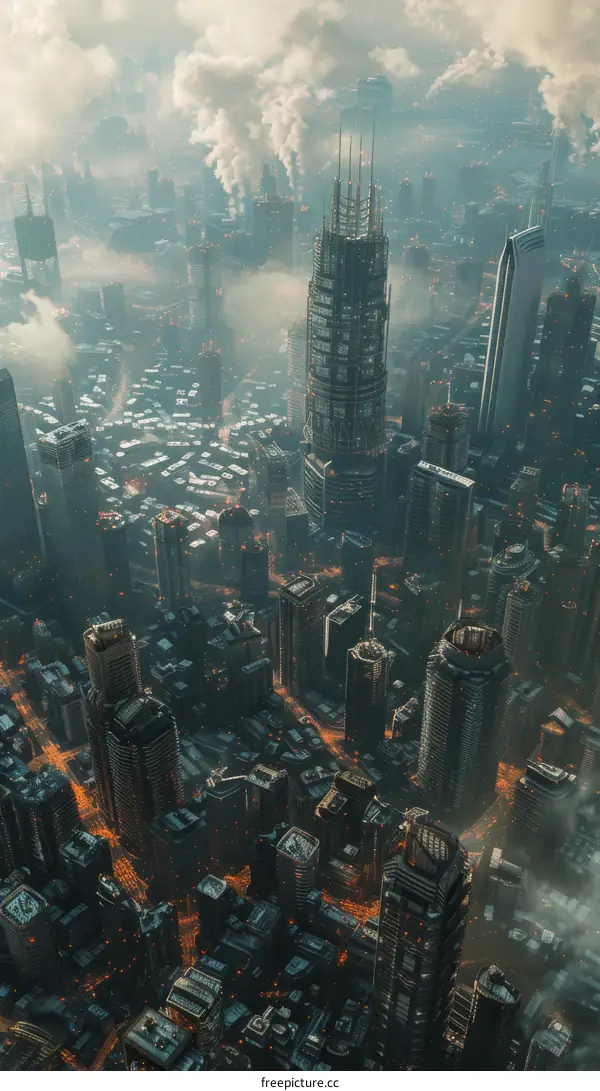 Futuristic Cityscape Aerial View Illustration