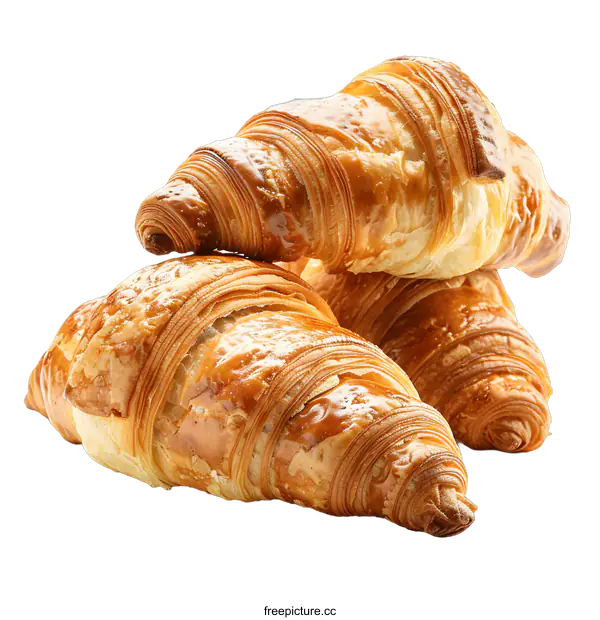 [Transparent Background PNG]Freshly Baked Golden Brown Croissants Isolated on White Background
