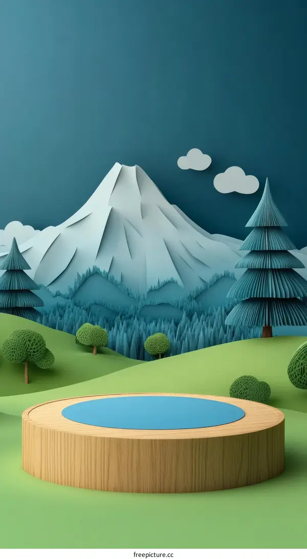 3D Illustration of a Forest Scene with Wooden Display Podium
