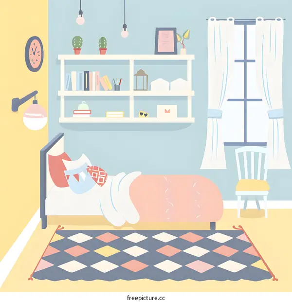 Modern Bedroom Interior Design With Yellow Walls and Geometric Rug