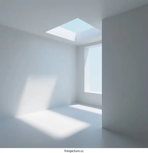 Bright White Empty Room with Skylight and Large Window