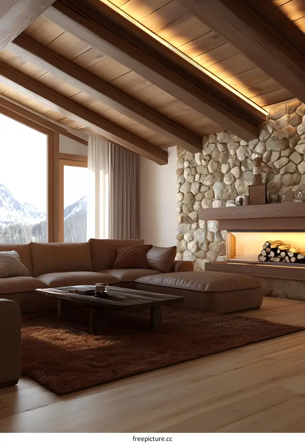 Modern Living Room Interior Design with Mountain View