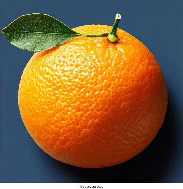 Close Up of a Fresh Orange with a Leaf