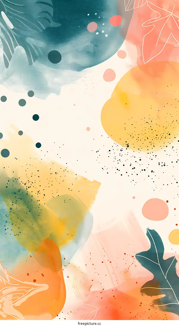 Abstract Watercolor Background with Colorful Shapes and Dots