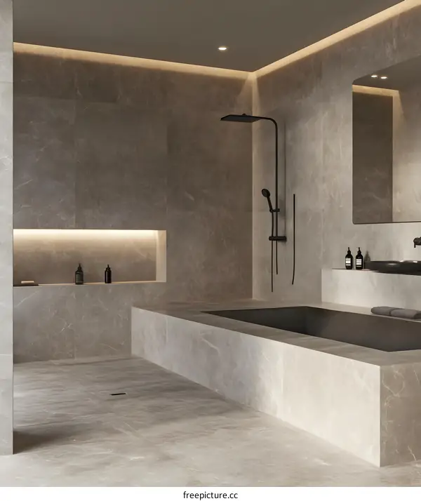 Modern Bathroom Interior Design with Bathtub and Shower