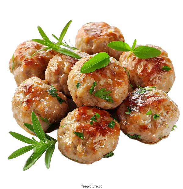 [Transparent Background PNG]Meatballs with herbs on a white background