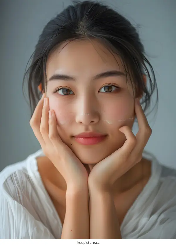 Young Asian Woman Applying Face Cream