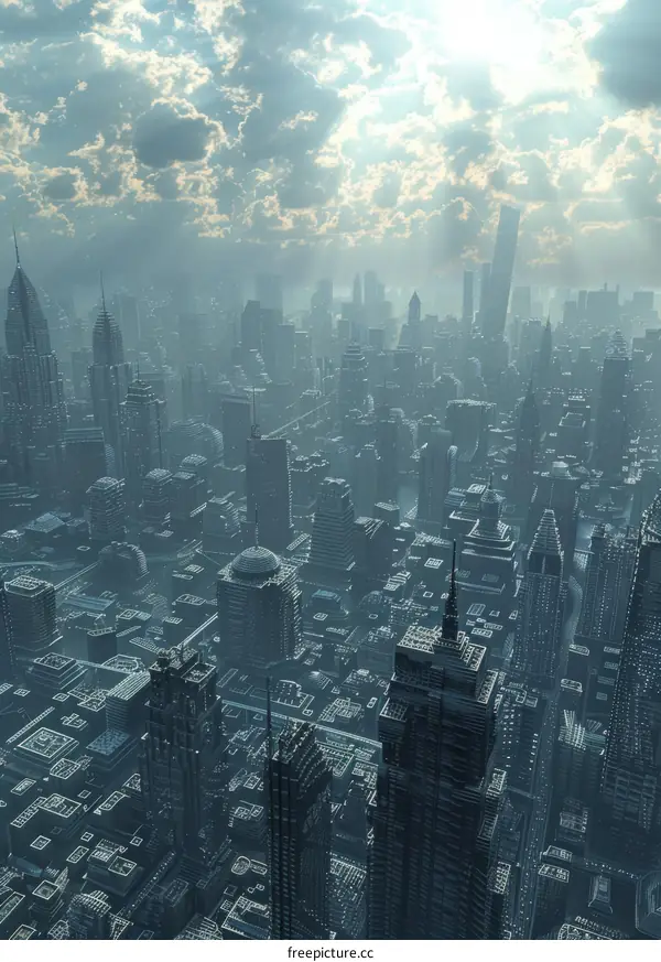 City of skyscrapers reaching towards the sky