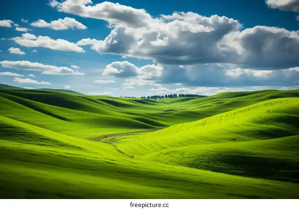 Rolling Green Hills under a Blue Sky