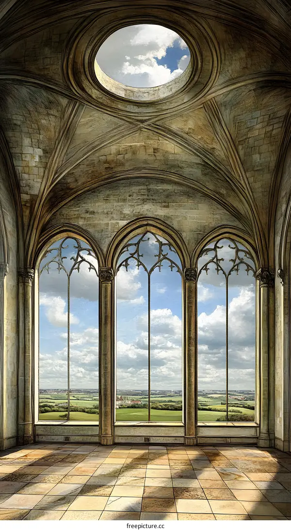 Archway Windows Looking Out To The Landscape