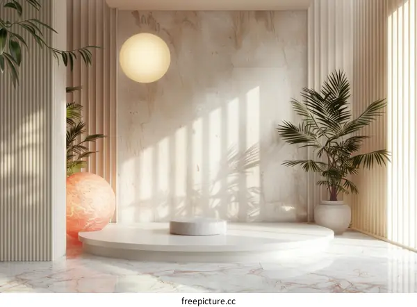 Modern Minimalist Interior Scene with Round Podium