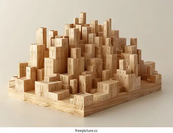 Wooden city on a white background