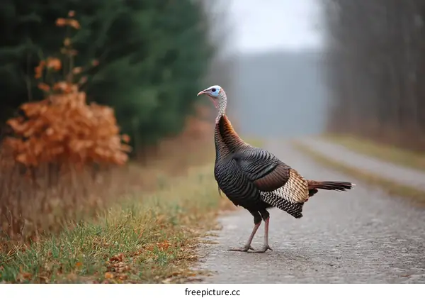 Wild Turkey on a Country Road in Autumn