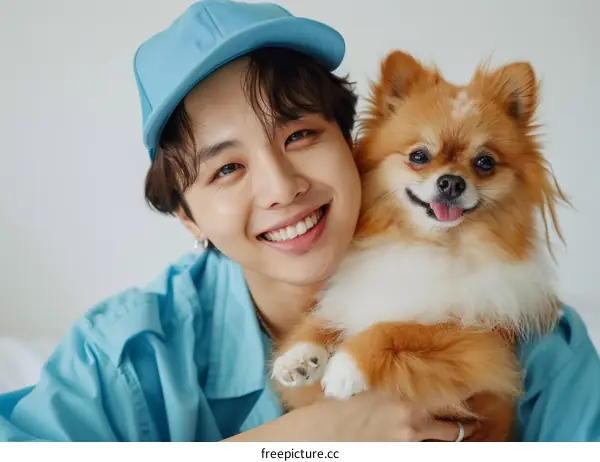 A smiling man with a dog