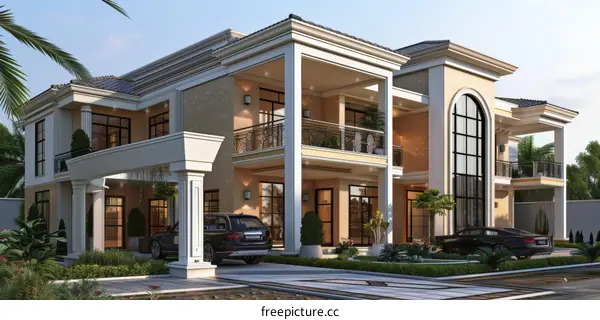 Opulent Two-Story Mansion with Grand Interior Design