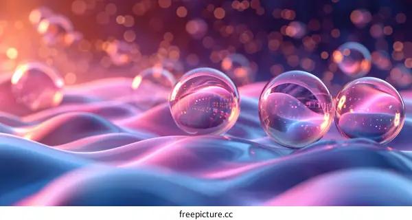 3D rendering of spheres on a rippled surface with a glowing background