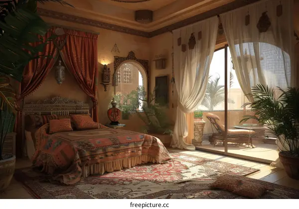 Moroccan Interior Bedroom Design Illustration