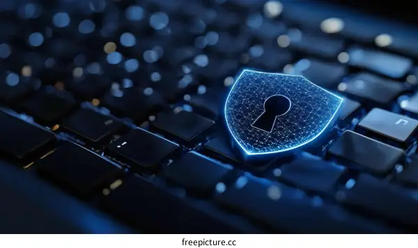 Cybersecurity Shield on Keyboard Illustration