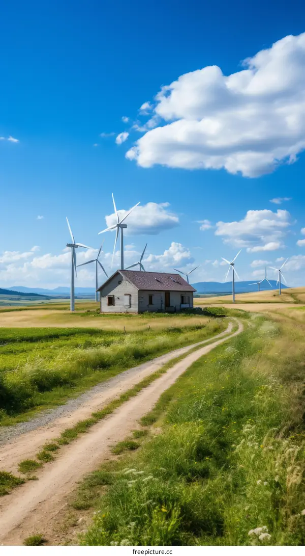 Wind turbines in a rural field